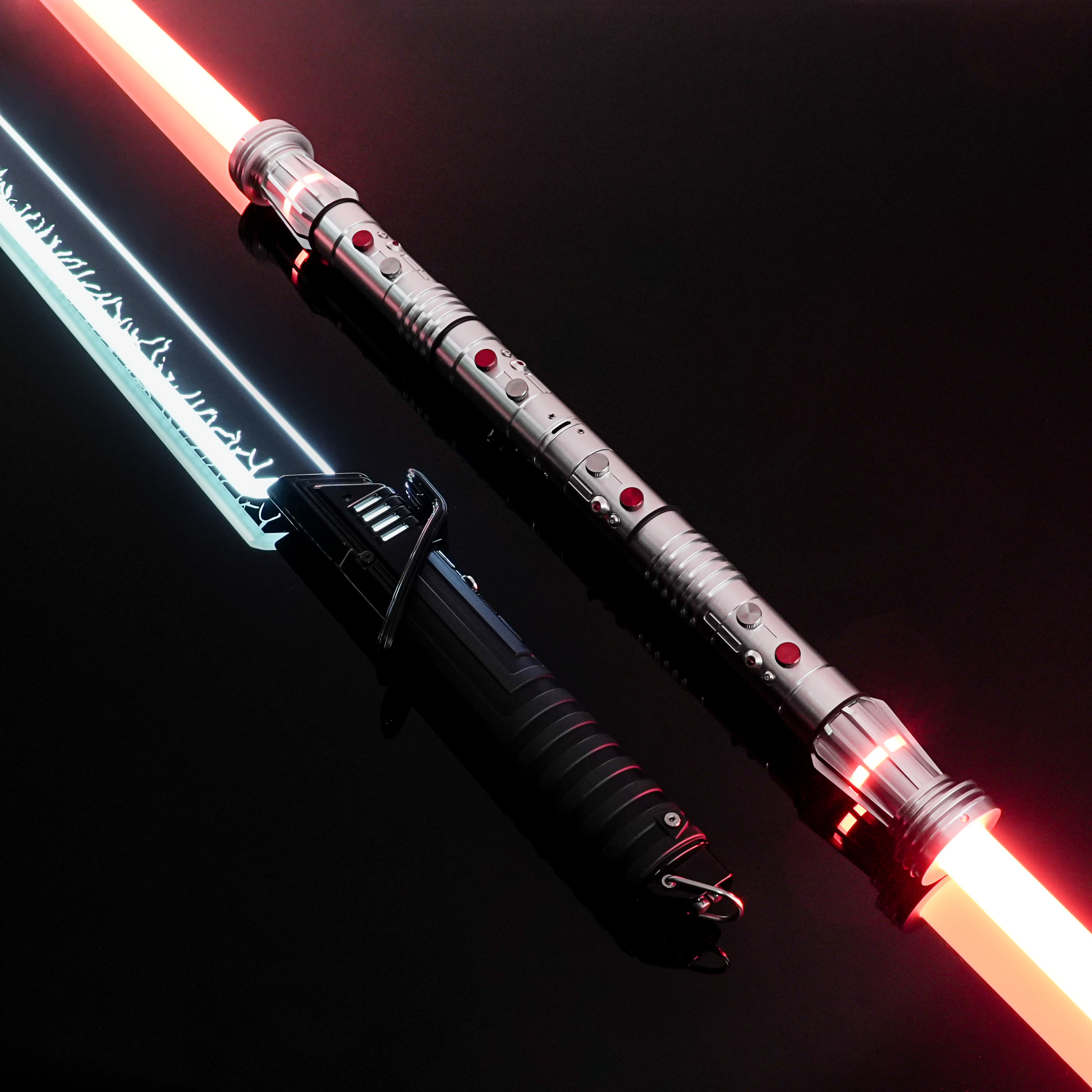 Darth Maul dual red lightsaber staff and black pixel Darksaber replica
