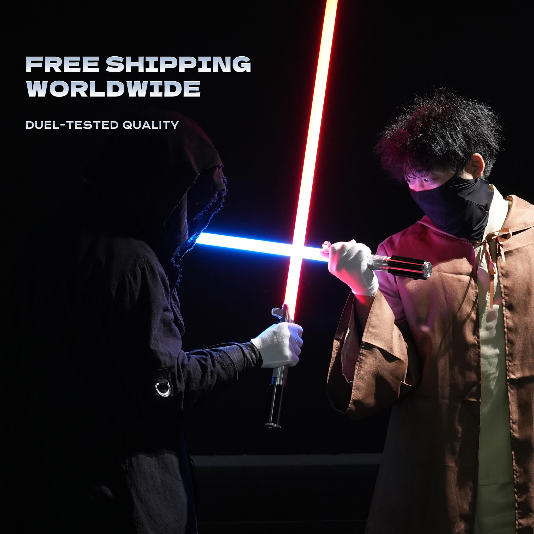 Two duelists clashing with Anakin Skywalker metal hilts - Combat ready