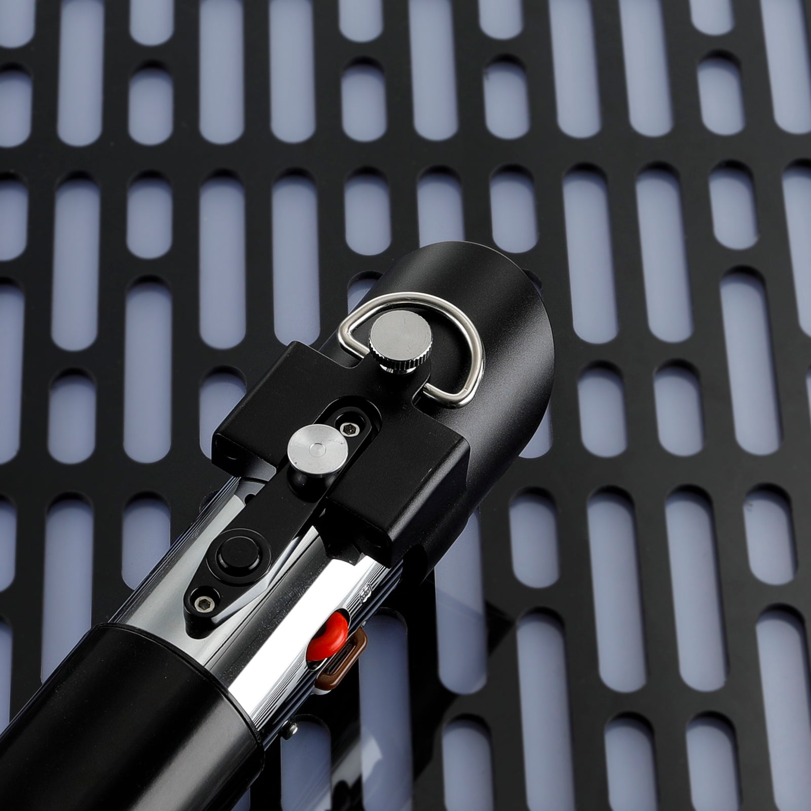 Darth Vader Lightsaber Hilt Close-Up, Intricate Design & Brand Engraving