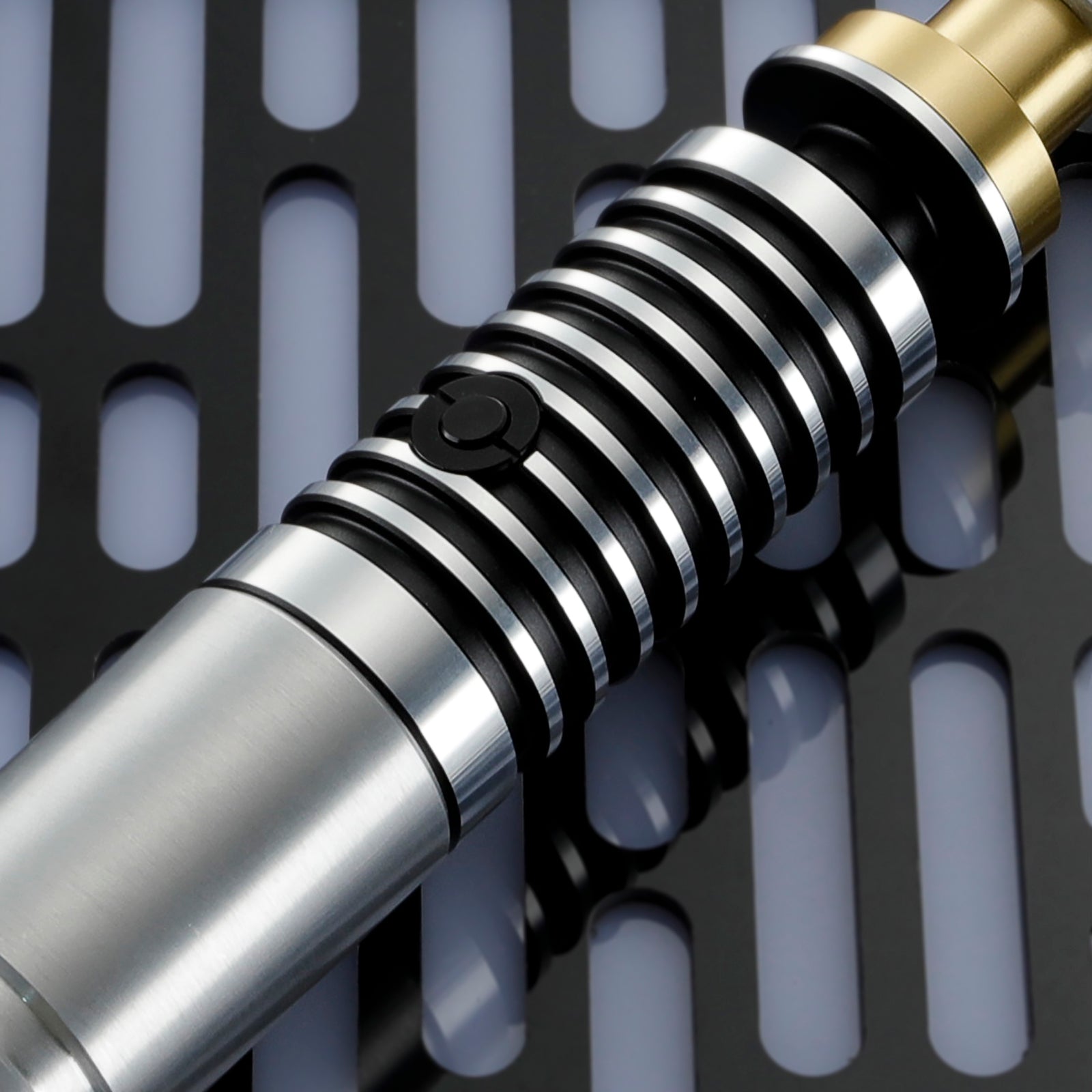 Precision-machined metal hilt of Luke Skywalker legacy lightsaber