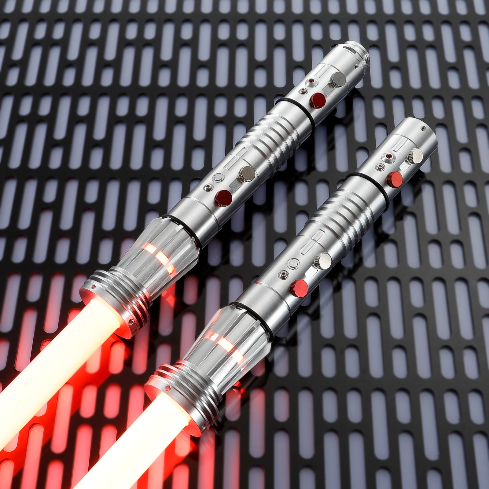 Darth Maul Lightsaber Silver Hilts Dual Infinite Colors Blades Angled View