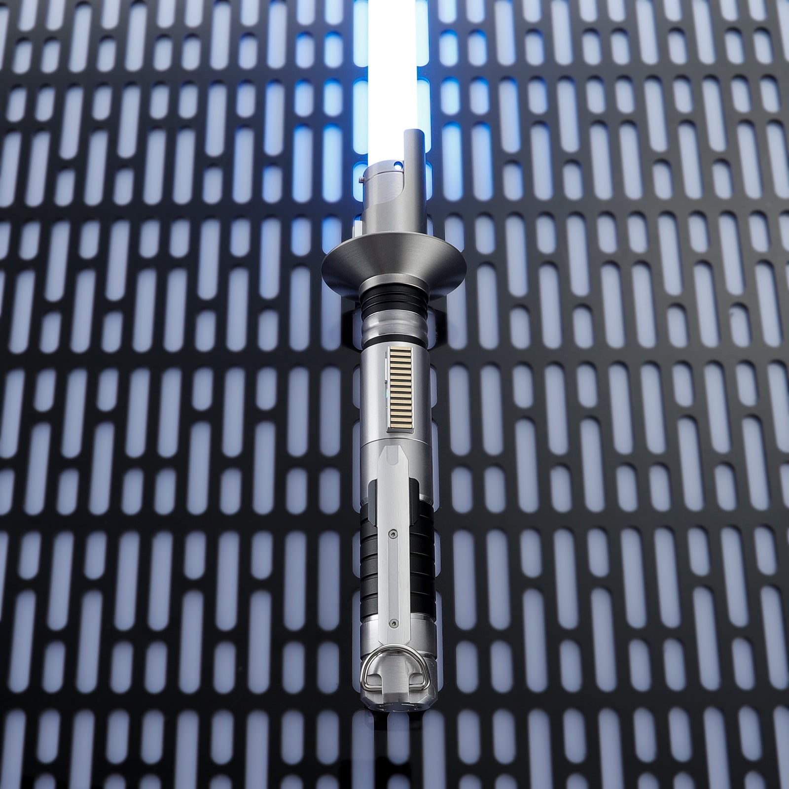 Vertical View of Ezra Bridger V3 Lightsaber Metal Hilt, Aerospace Aluminum