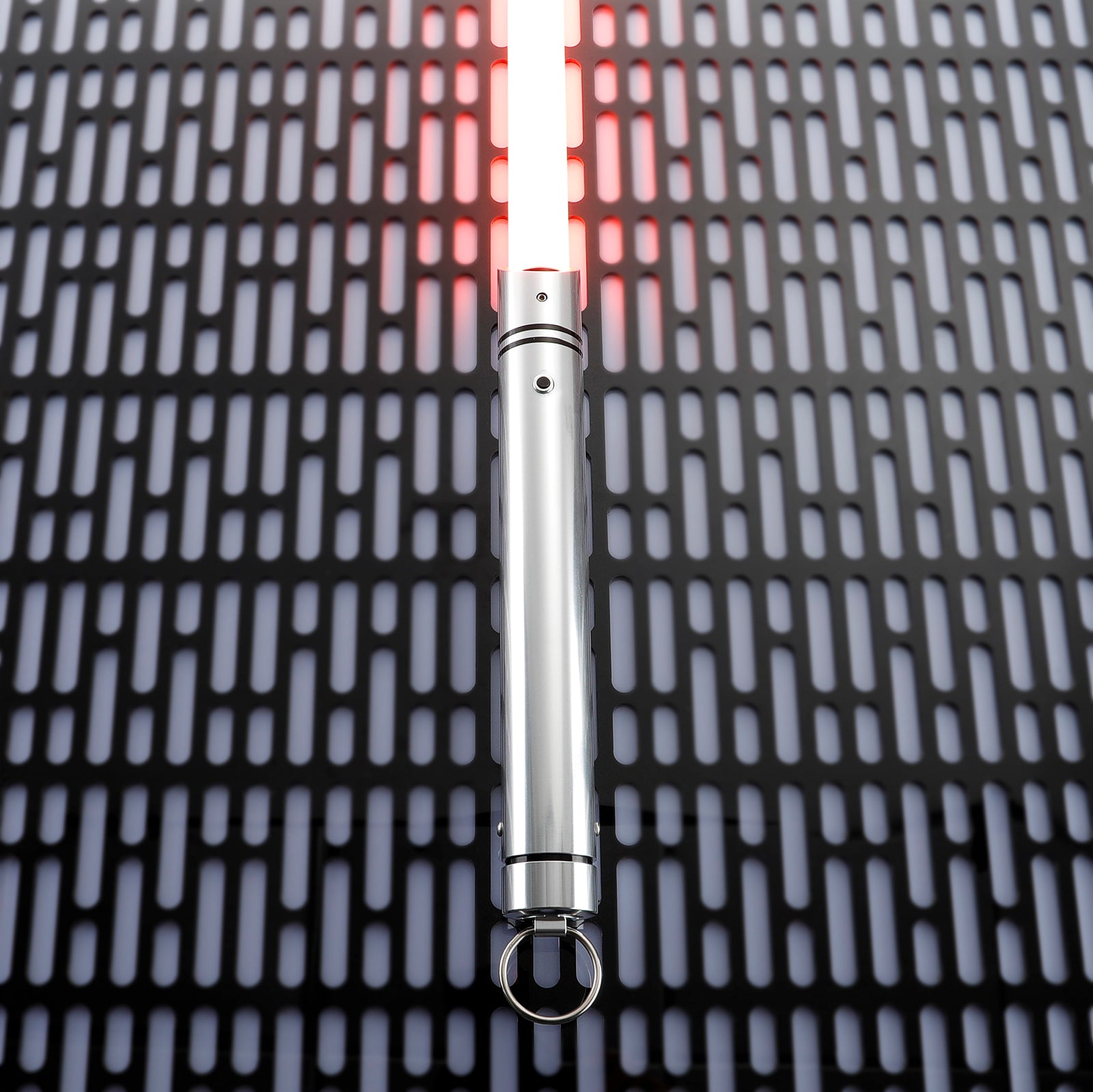 Sleek Silver Metal Hilt Detail of Imperial Knight Lightsaber