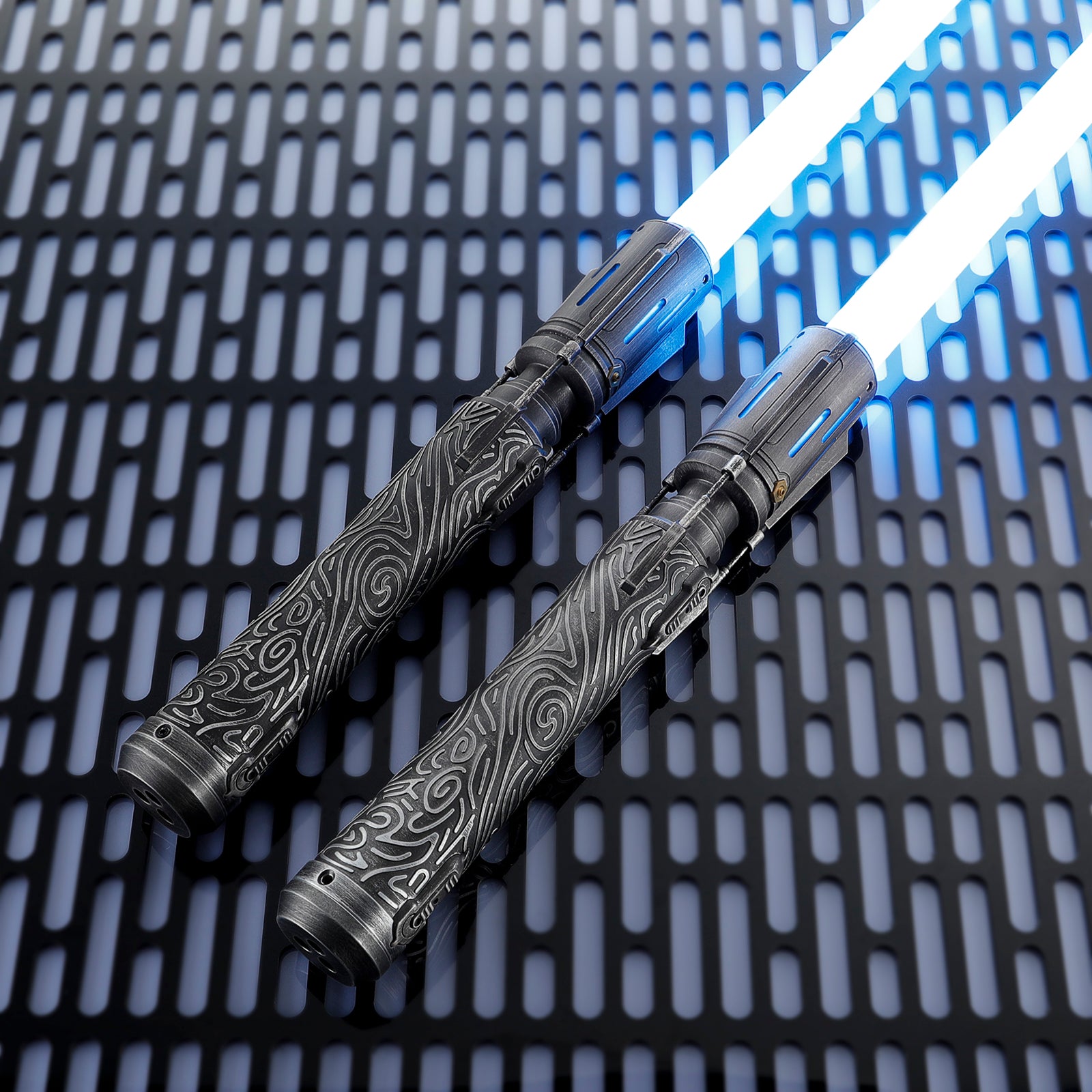 Premium Satele Shan Double-Bladed Saber in Glowing Blue Mode