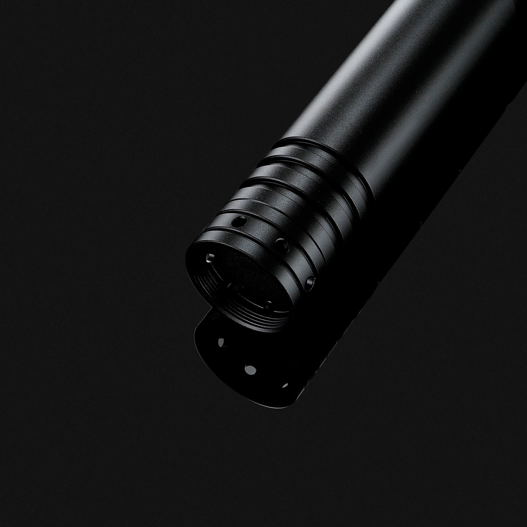 Precision CNC machined pommel and grip section of a black aluminum dueling saber hilt