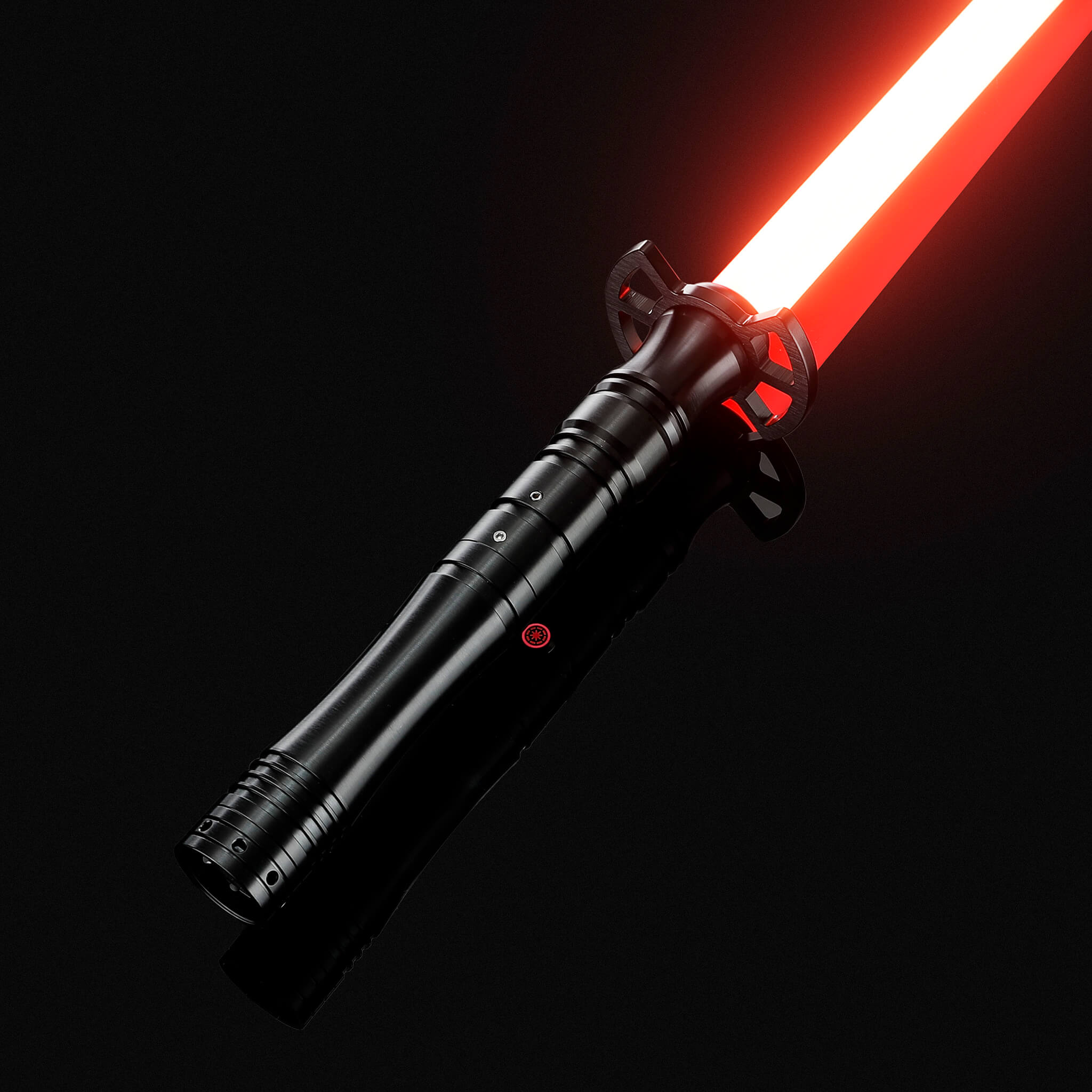 Premium metal hilt lightsaber glowing with a bright red blade