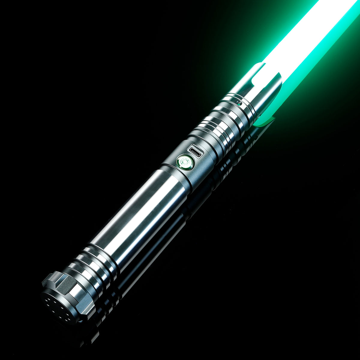 Silver Metal Hilt Heavy Dueling Lightsaber with Green Blade