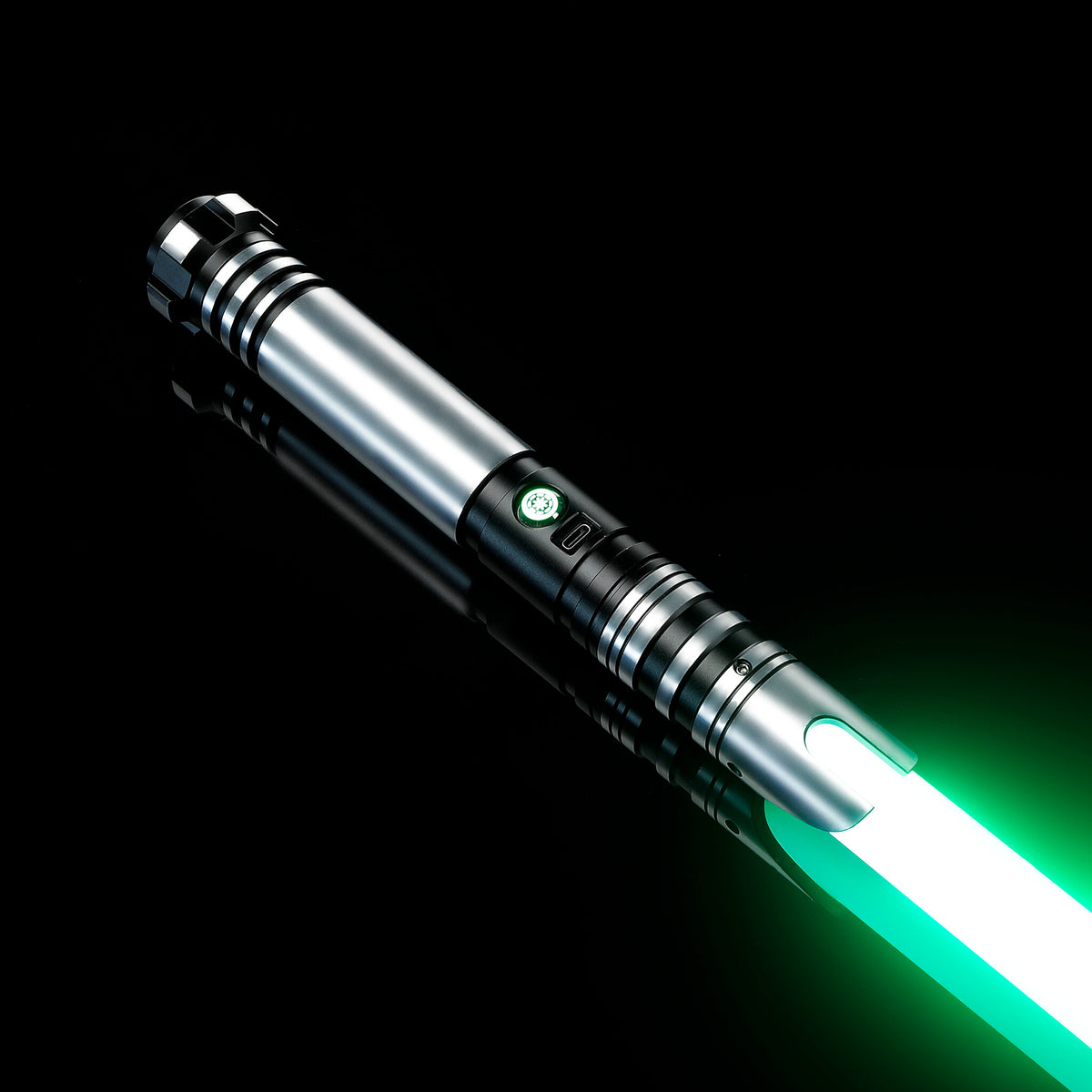 Black Metal Hilt FX Lightsaber with Glowing Green Blade