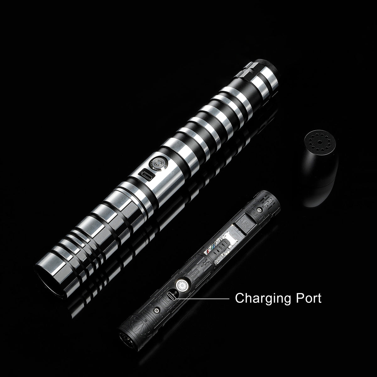 Removable lightsaber chassis showing Type-C charging port