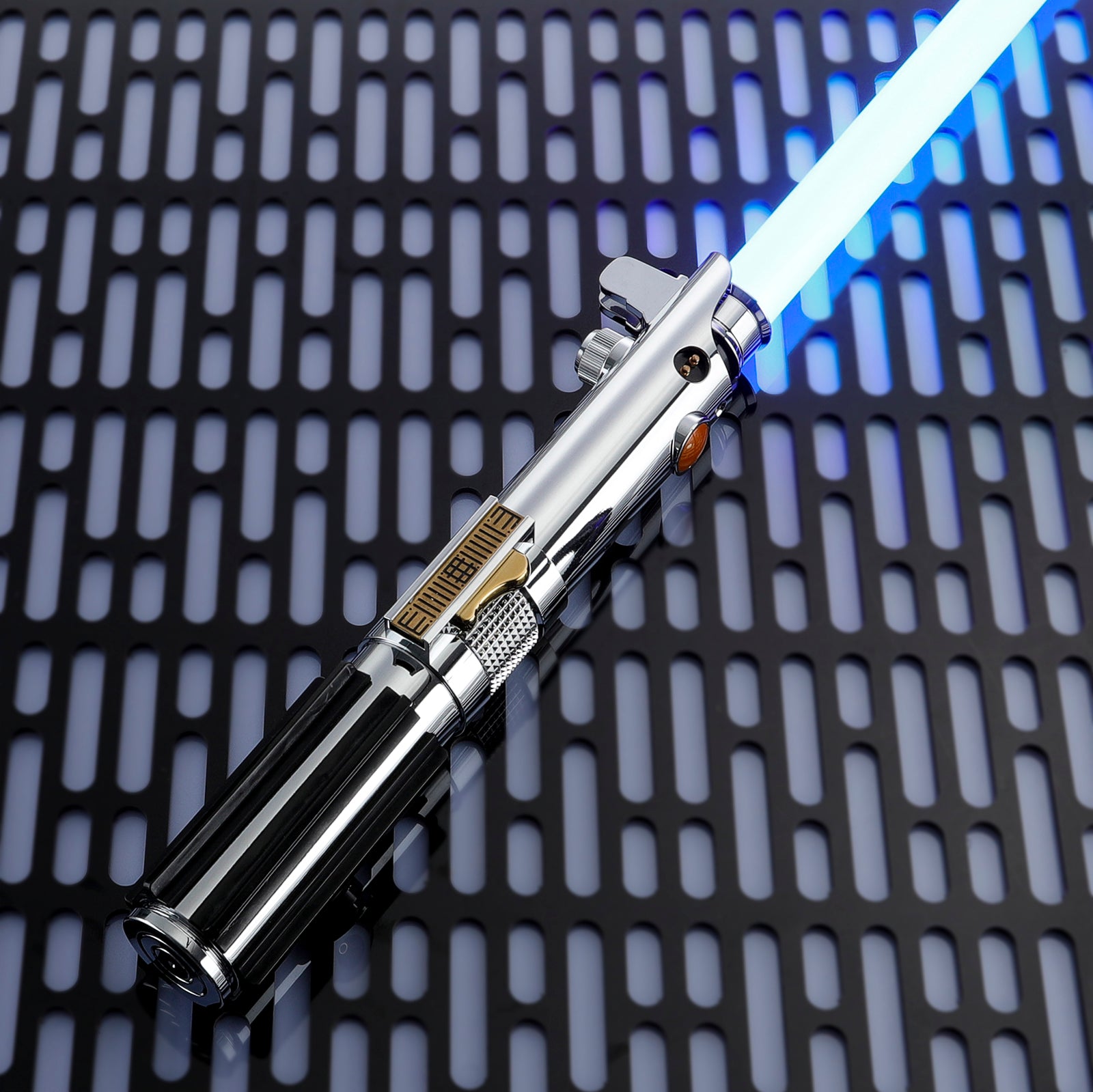 Anakin Skywalker EP3 Lightsaber Replica - Chrome Metal Hilt with Blue Pixel Blade