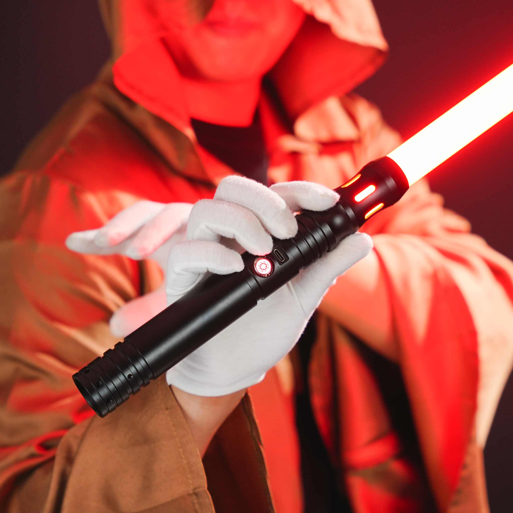 Cosplayer holding the professional heavy dueling combat saber with high quality metal hilt
