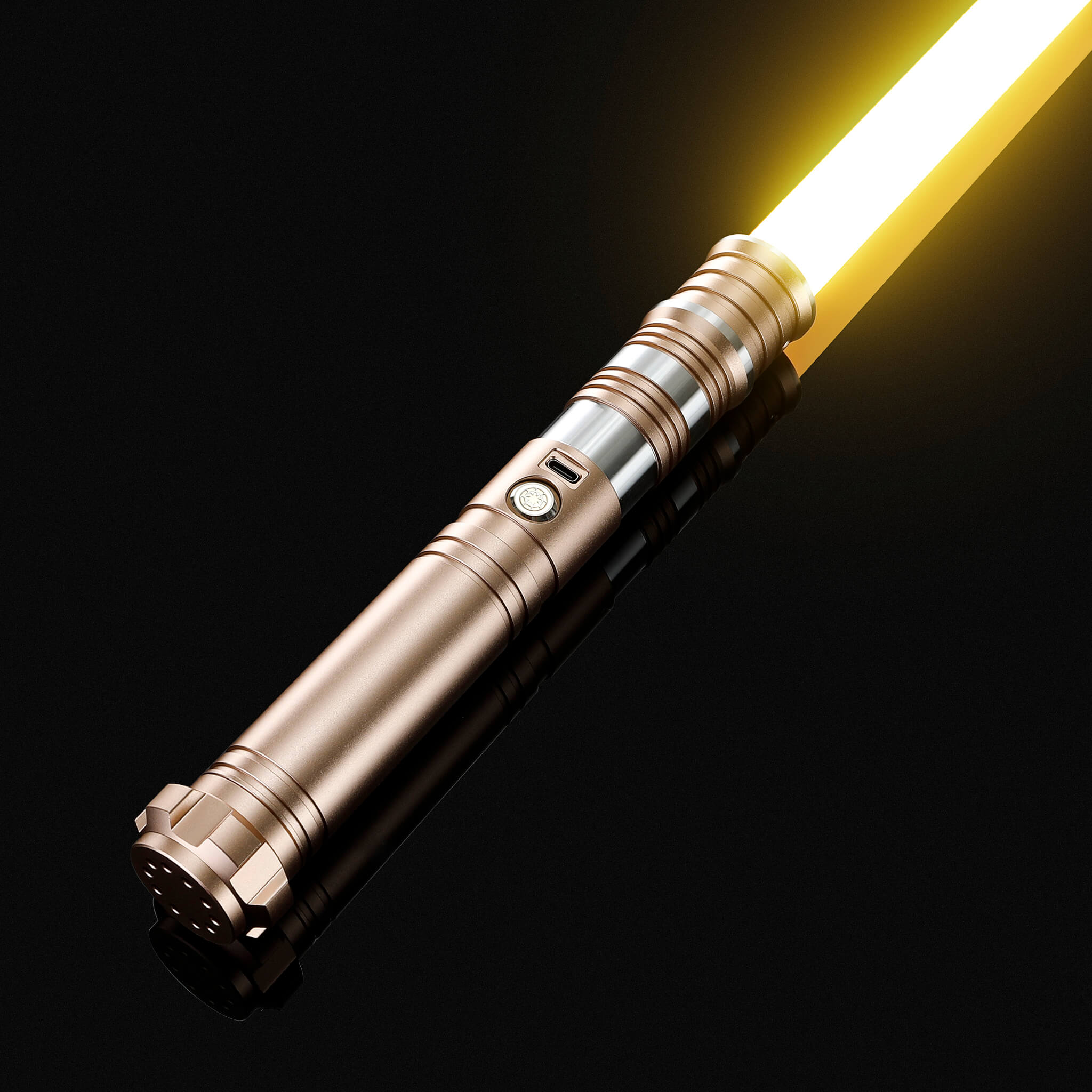 gold metallic hilt combat saber featuring a high intensity yellow pixel blade