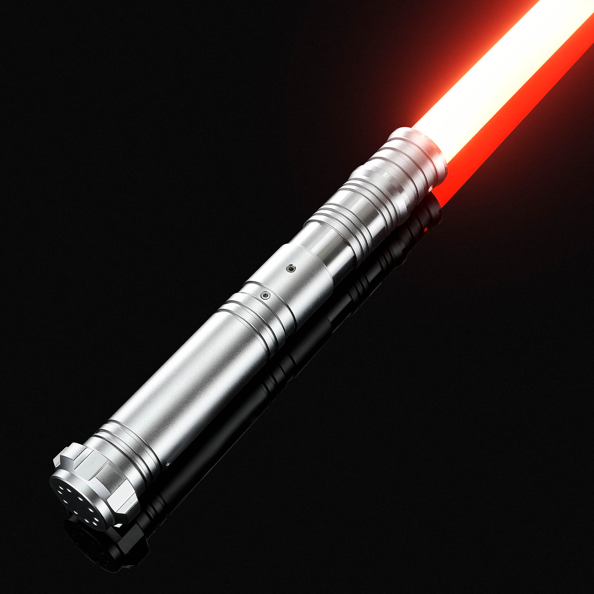 Heavy dueling combat light saber with ergonomic silver handle and intense red light