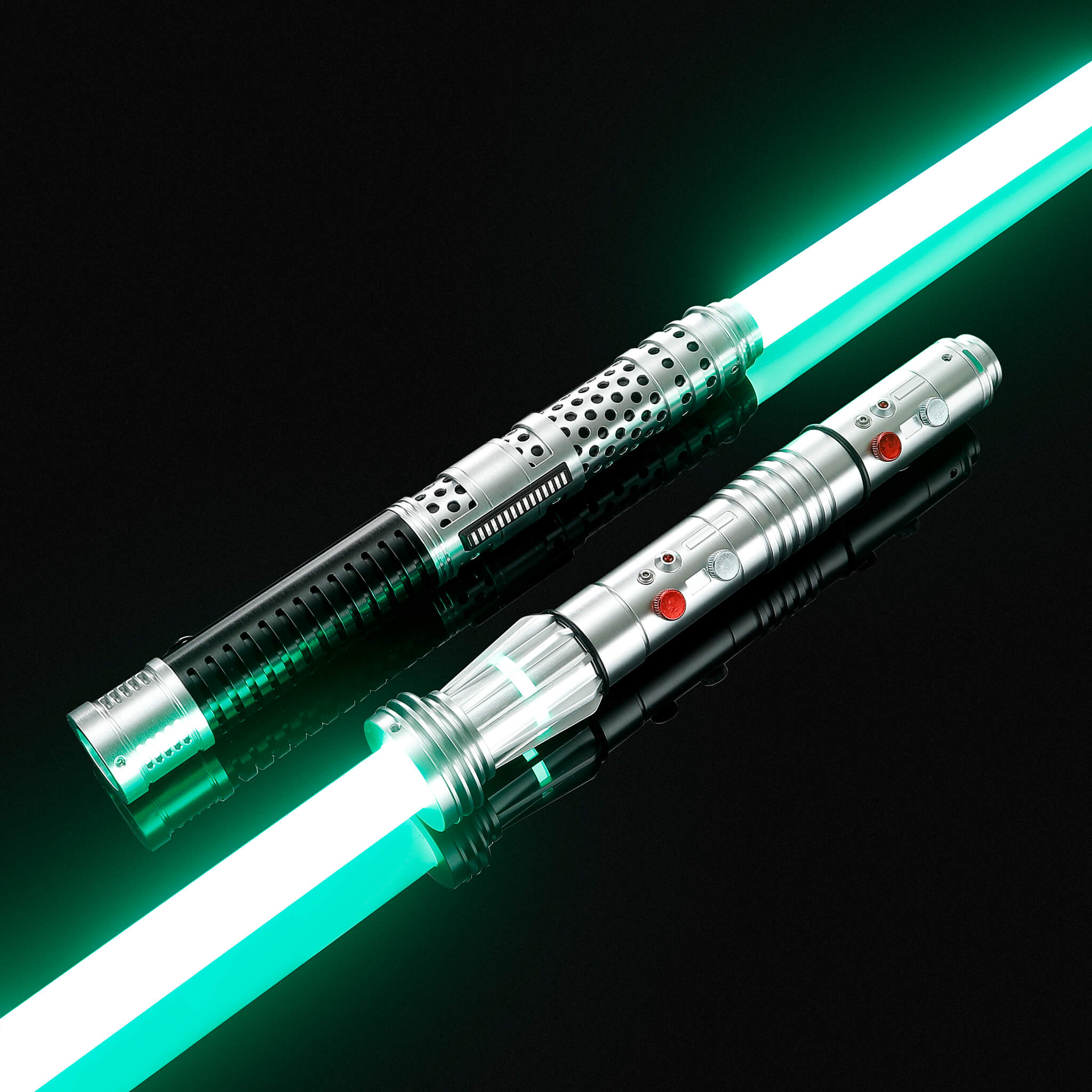 Dual Maul and Ventress lightsabers with vibrant green blades