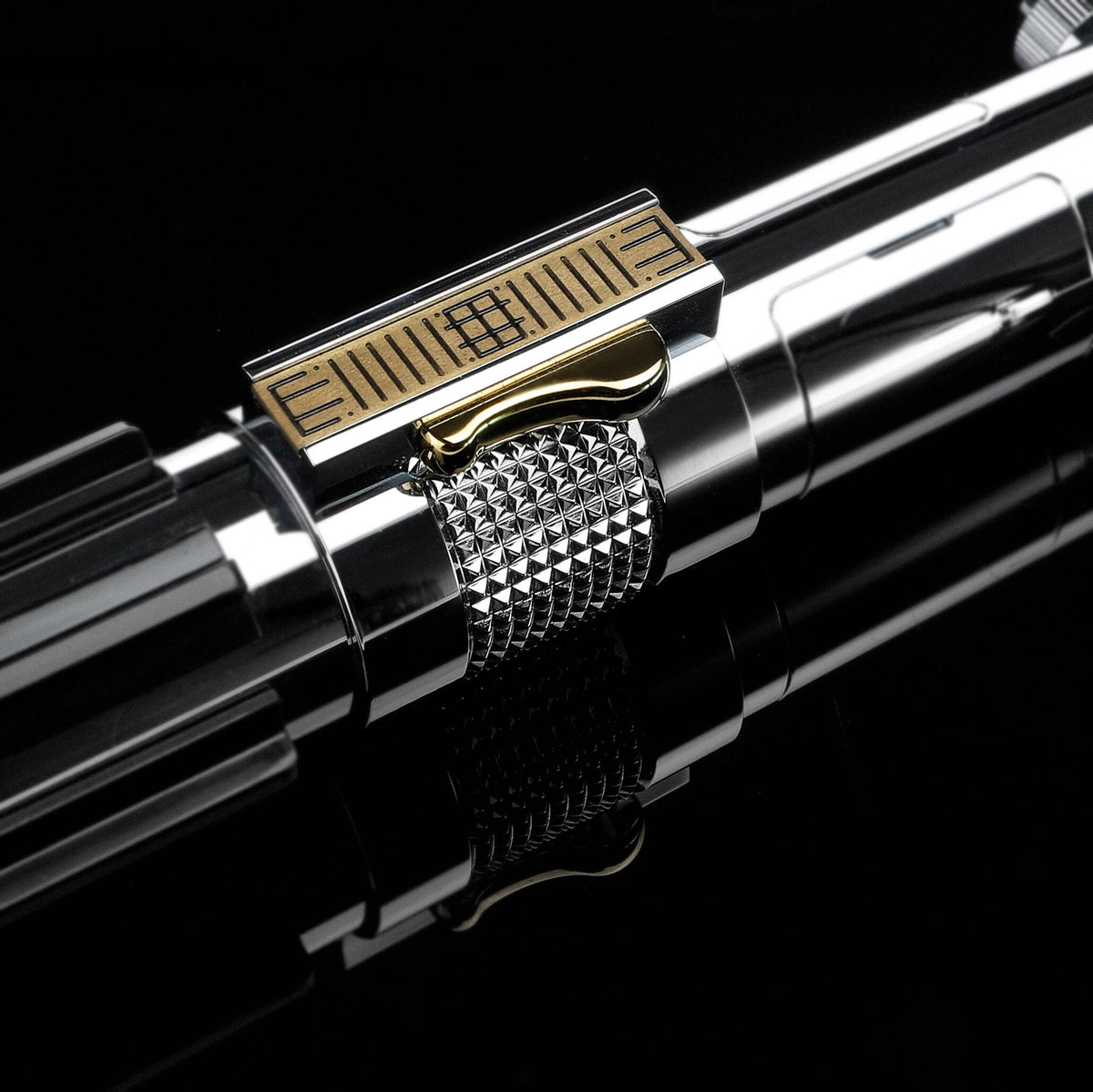 Gold accent switch box and grip details of Ani EP3 metal lightsaber