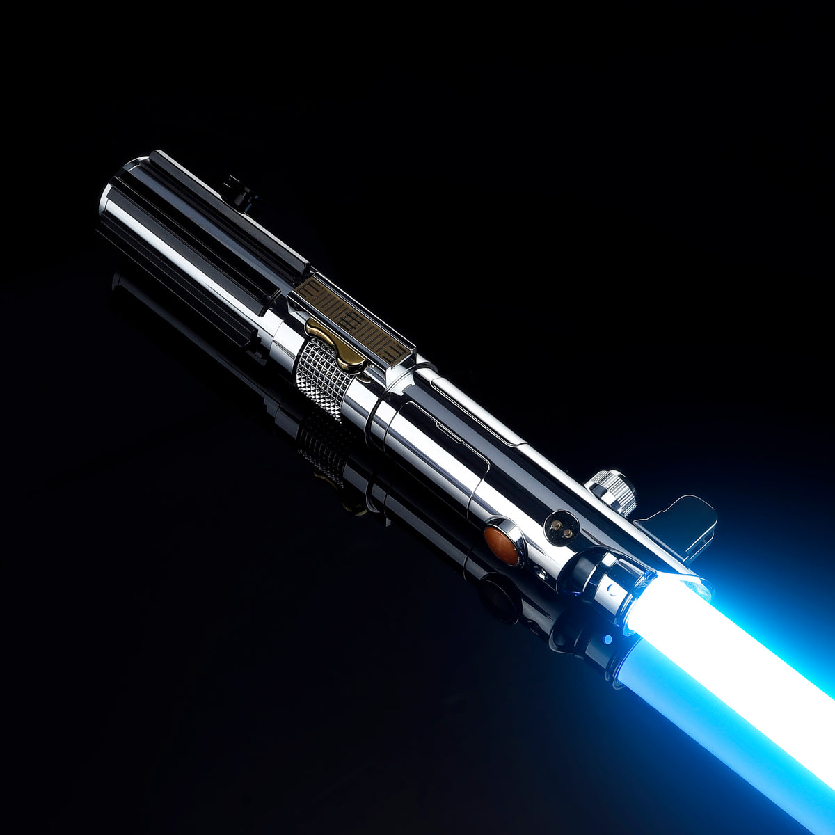 Ani EP3 chrome lightsaber with glowing ice blue blade for cosplay