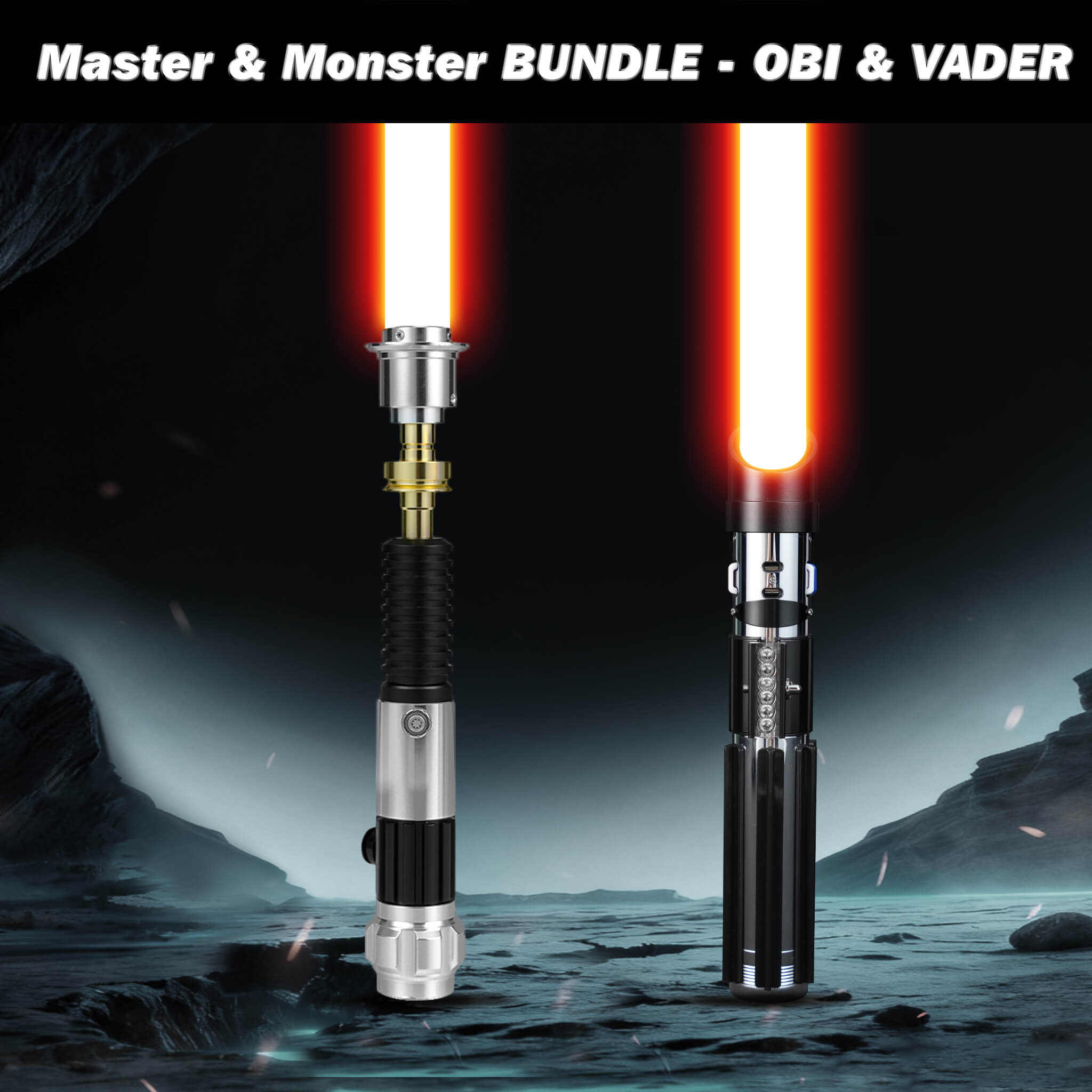 Obi-Wan vs Darth Vader Neopixel Lightsaber Bundle - Master & Monster