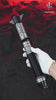 Product demonstration video of the LIGHTSABER® Baylan Skoll Saber with a weathered hilt, showcasing its heavy dueling durability, glowing orange-red NeoPixel blade, and responsive smooth swing features.