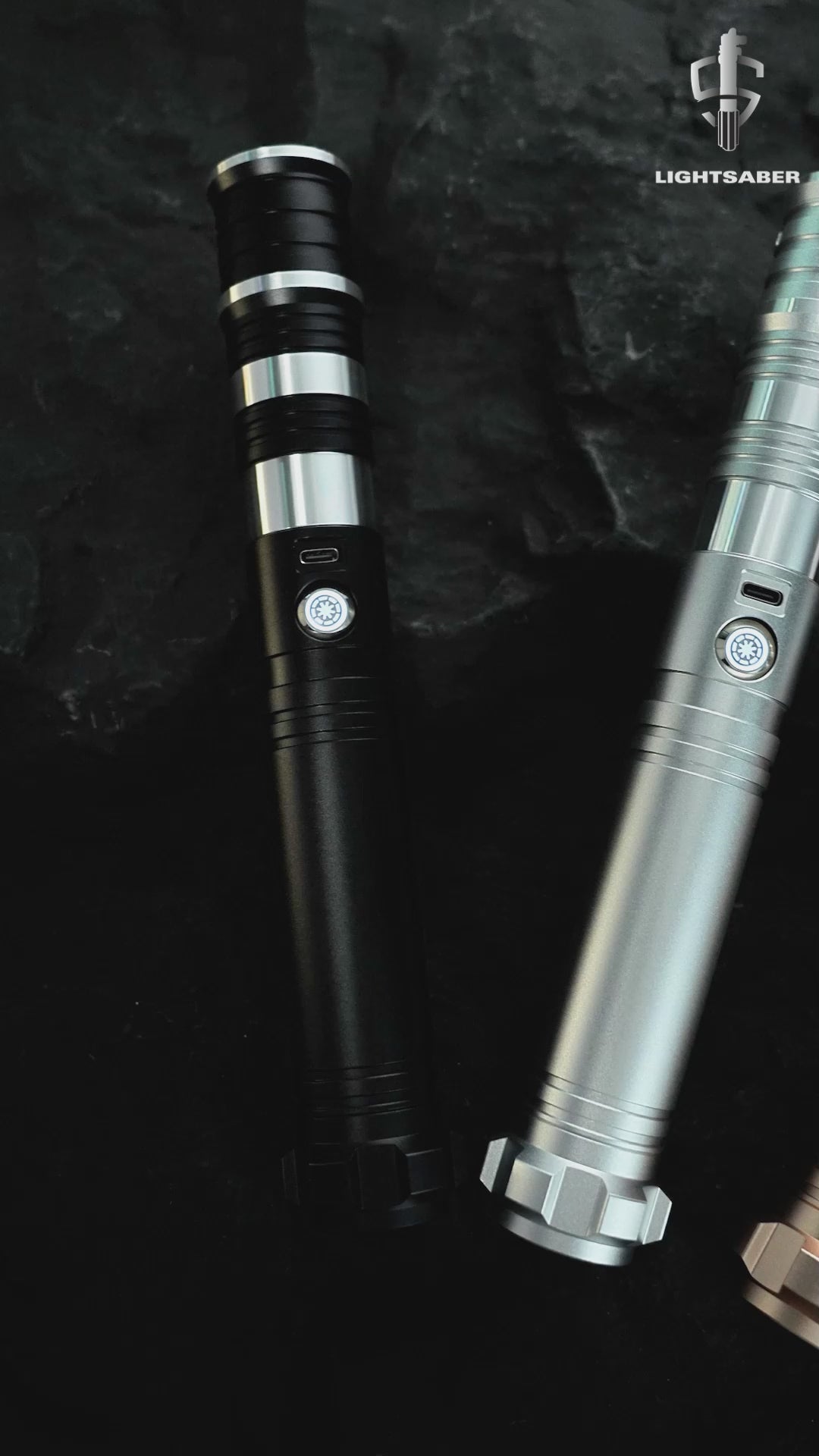 Video showing a combat-ready LIGHTSABER RGB Pixel dueling light saber with a premium metal hilt and vibrant color-changing blade.